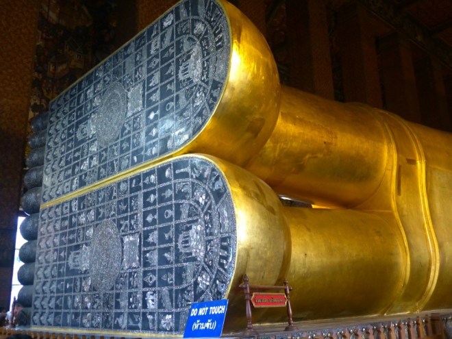 The bottom of the Buddha's feet are covered with mother of pearl.  Talk about having big shoes to fill!