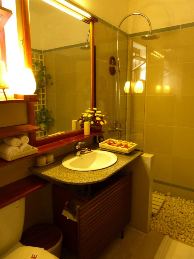 Stones in the shower.  You stand on that white platform under the shower head.  