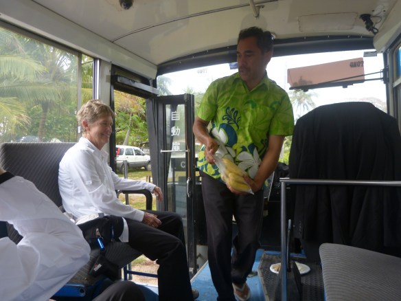 "Superman", one of my favorite bus drivers--with our gift from "Mama"
