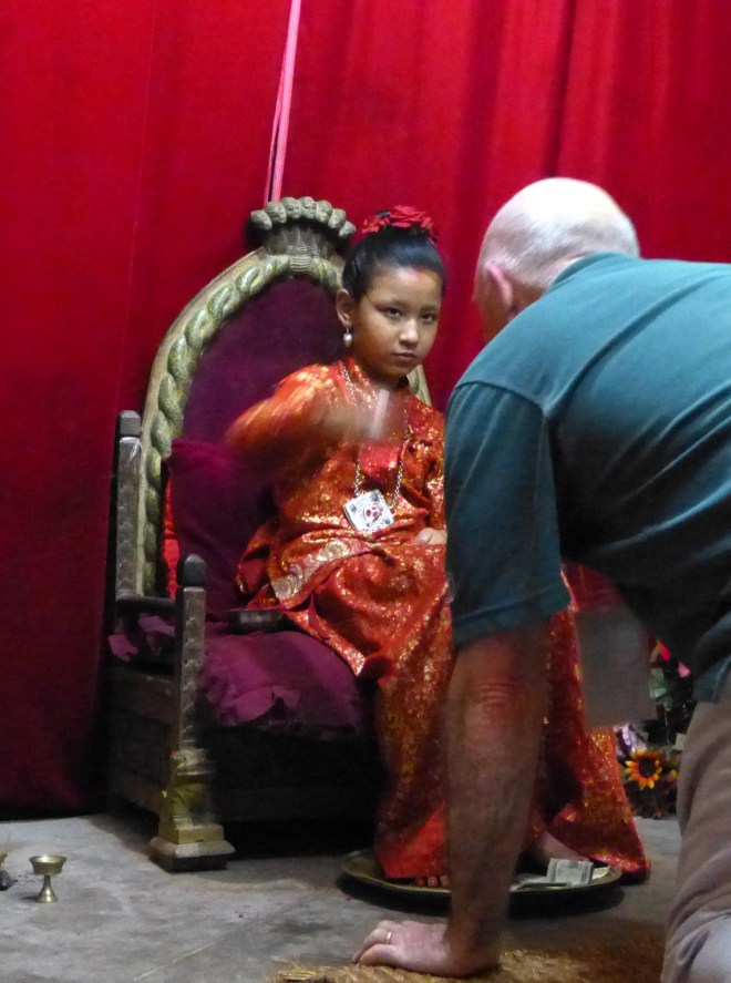 Peter is receiving her blessing.