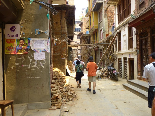 Timber supporting Kathmandu buildings