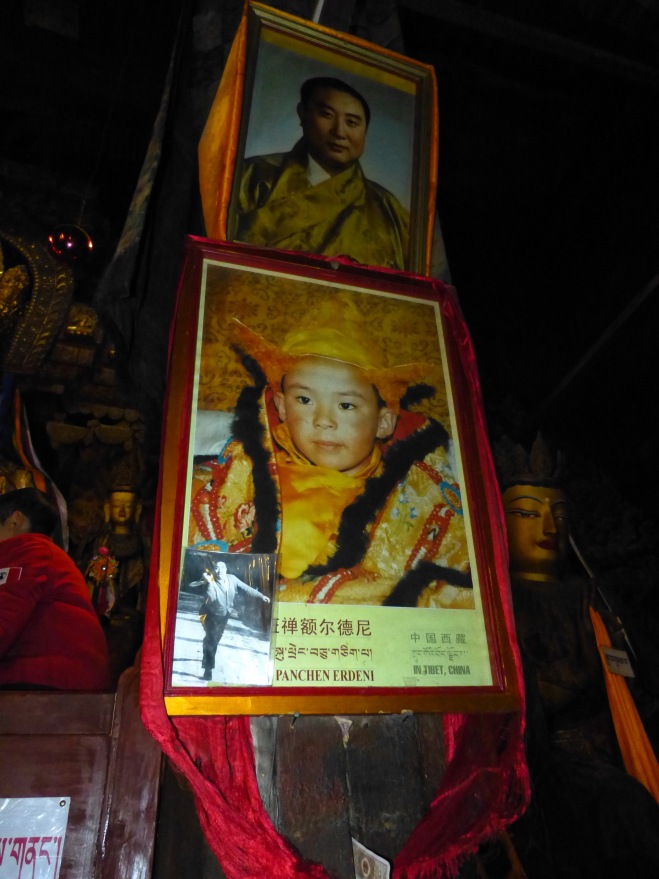This photo was taken in Gyantse--no interior photos were allowed in Tashilhunpo.  The top photo is of the 10th Pachen Lama and the bottom is of the 11th as a child.