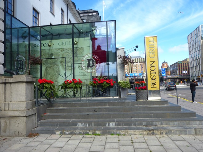 Boston Grill in Stockholm? They also had a TGI Fridays and a Texas Longhorn Steakhouse. We ate at none of them! 